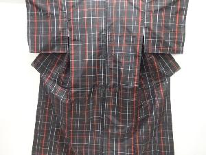 アンティーク　格子織り出し米沢紬着物